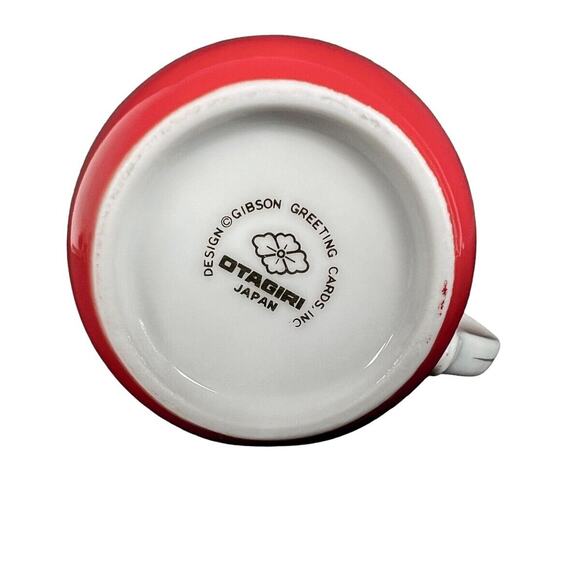 Otagiri Christmas Gibson Porcelain Cup Red Gold Tree Mug Holidays 4" Tall Japan - Picture 3 of 11